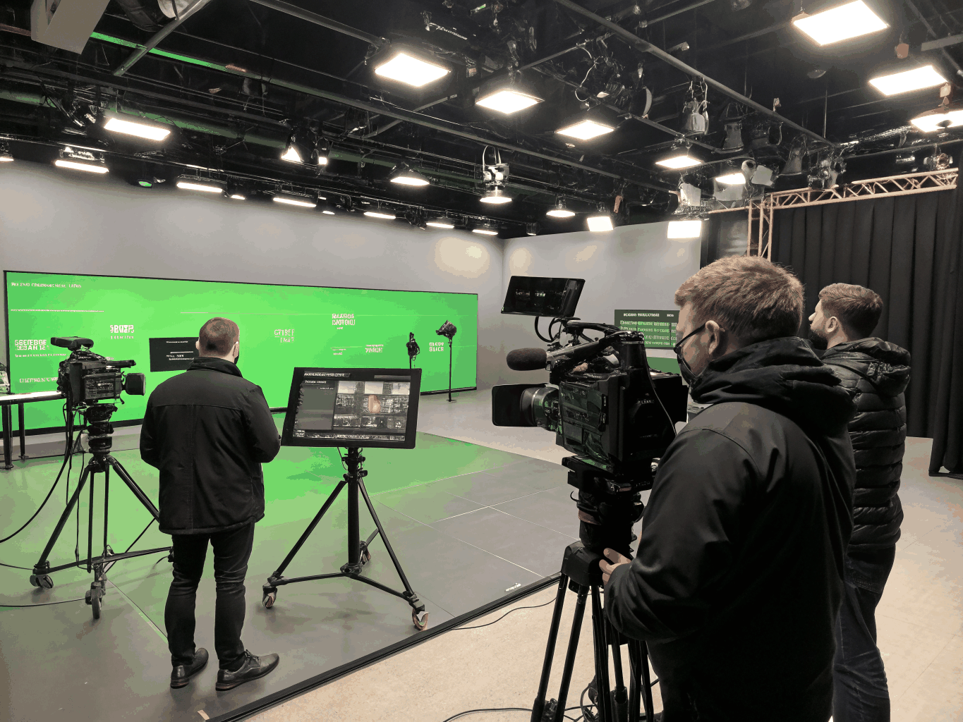 Creators producing content in a broadcast studio setup